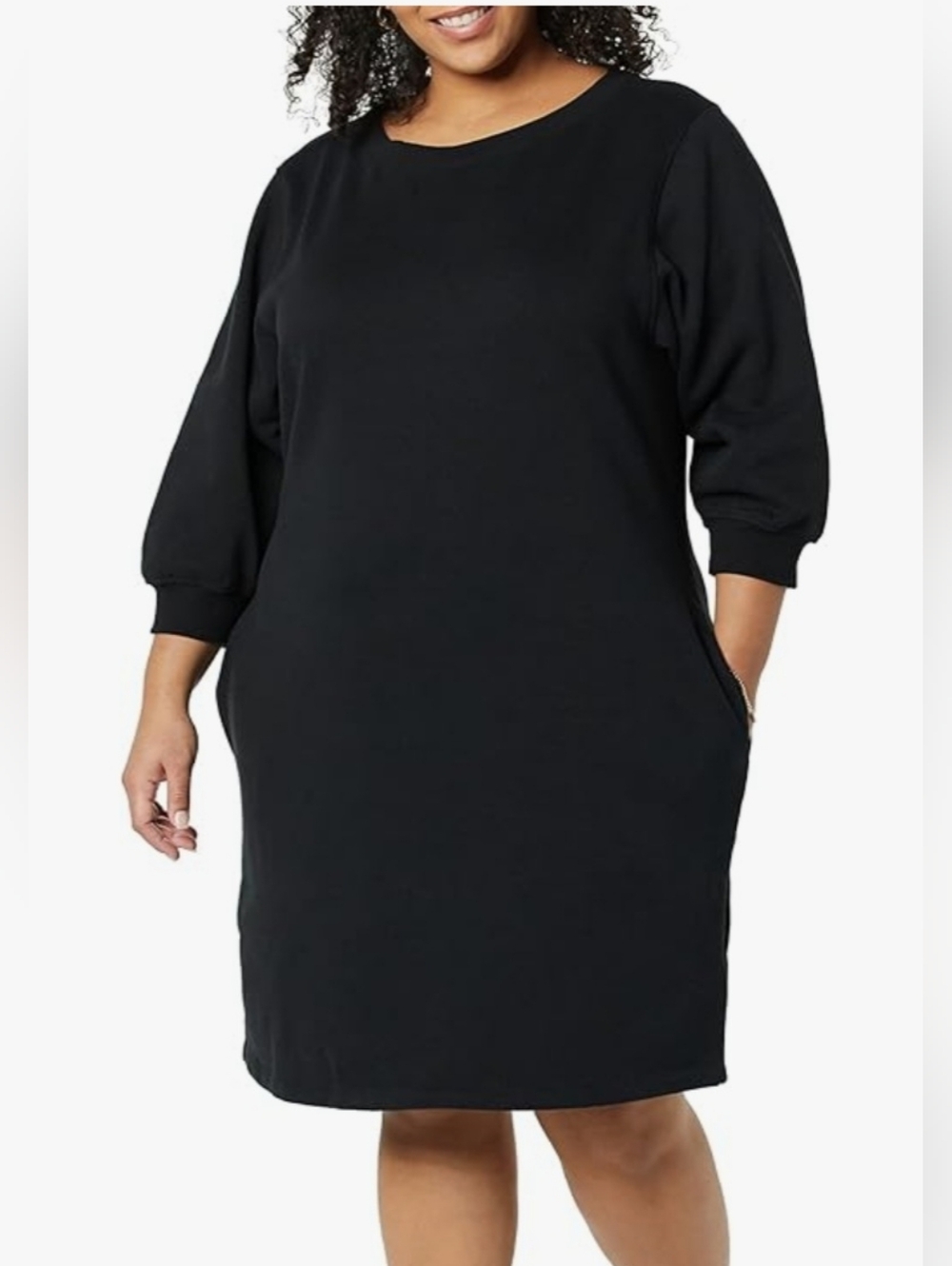 Amazon Essentials. Black Midi Knit Shift Dress with Pockets. Size 3X. NWT.